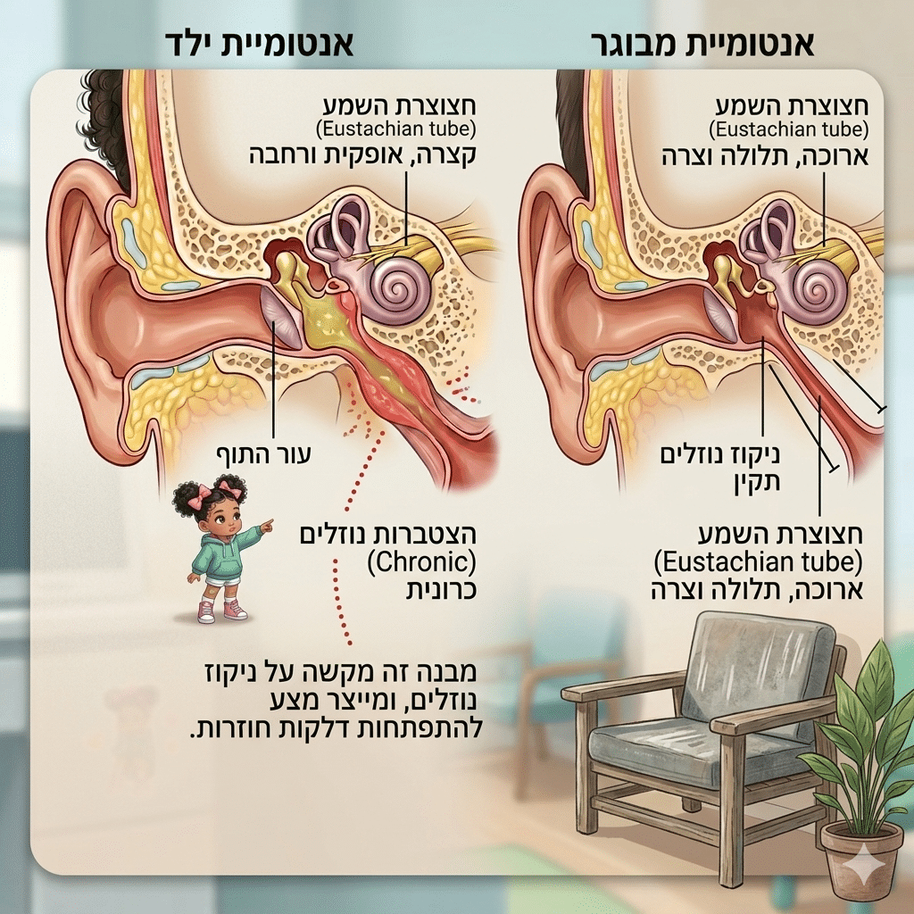 ההבדל בין אוזן של מבוגר לילד